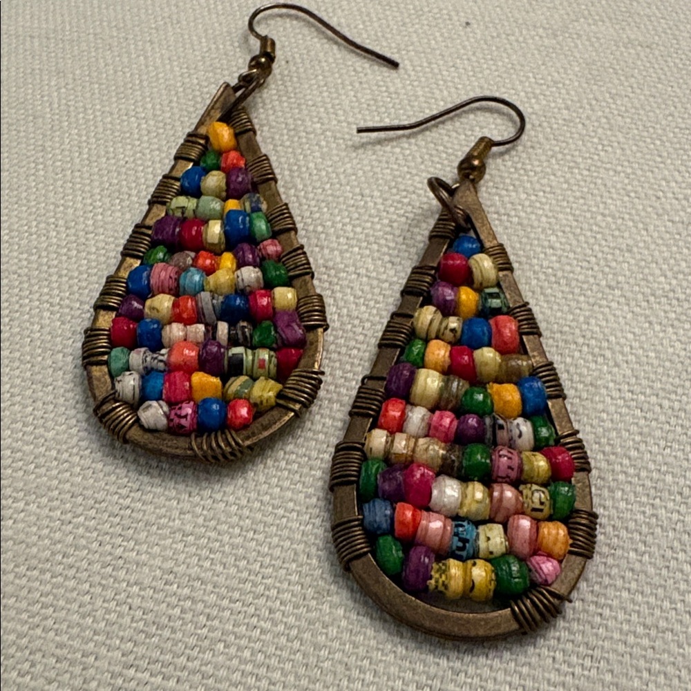 Paper-bead Teardrop Dangle Earrings - Picture 2 of 4